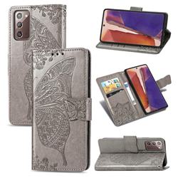 Embossing Mandala Flower Butterfly Leather Wallet Case for Samsung Galaxy Note 20 - Gray