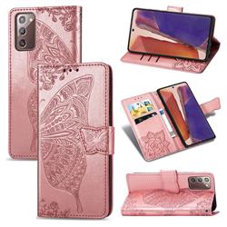 Embossing Mandala Flower Butterfly Leather Wallet Case for Samsung Galaxy Note 20 - Rose Gold