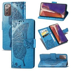Embossing Mandala Flower Butterfly Leather Wallet Case for Samsung Galaxy Note 20 - Blue