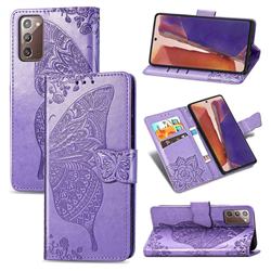 Embossing Mandala Flower Butterfly Leather Wallet Case for Samsung Galaxy Note 20 - Light Purple