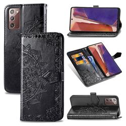 Embossing Imprint Mandala Flower Leather Wallet Case for Samsung Galaxy Note 20 - Black