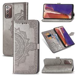 Embossing Imprint Mandala Flower Leather Wallet Case for Samsung Galaxy Note 20 - Gray