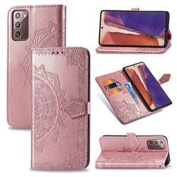 Embossing Imprint Mandala Flower Leather Wallet Case for Samsung Galaxy Note 20 - Rose Gold