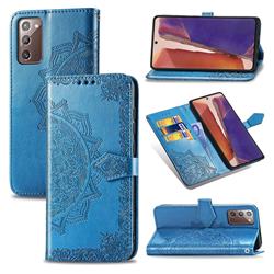 Embossing Imprint Mandala Flower Leather Wallet Case for Samsung Galaxy Note 20 - Blue