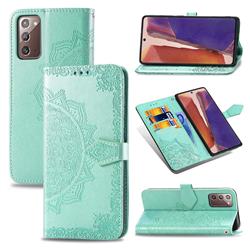 Embossing Imprint Mandala Flower Leather Wallet Case for Samsung Galaxy Note 20 - Green