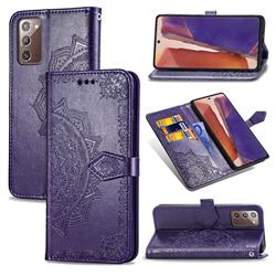 Embossing Imprint Mandala Flower Leather Wallet Case for Samsung Galaxy Note 20 - Purple