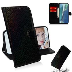 Laser Circle Shining Leather Wallet Phone Case for Samsung Galaxy Note 20 - Black