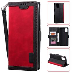 Luxury Retro Stitching Leather Wallet Phone Case for Samsung Galaxy Note 20 - Deep Red