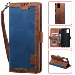 Luxury Retro Stitching Leather Wallet Phone Case for Samsung Galaxy Note 20 - Dark Blue