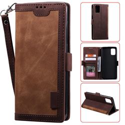 Luxury Retro Stitching Leather Wallet Phone Case for Samsung Galaxy Note 20 - Dark Brown