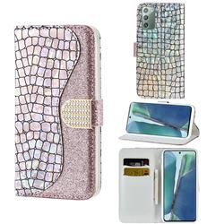 Glitter Diamond Buckle Laser Stitching Leather Wallet Phone Case for Samsung Galaxy Note 20 - Pink