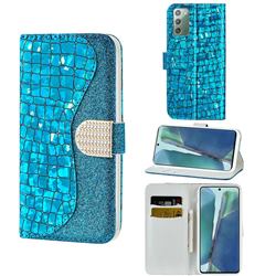 Glitter Diamond Buckle Laser Stitching Leather Wallet Phone Case for Samsung Galaxy Note 20 - Blue