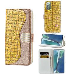 Glitter Diamond Buckle Laser Stitching Leather Wallet Phone Case for Samsung Galaxy Note 20 - Gold