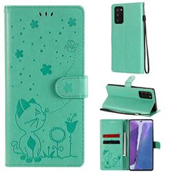 Embossing Bee and Cat Leather Wallet Case for Samsung Galaxy Note 20 - Green