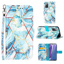 Lake Blue Stitching Color Marble Leather Wallet Case for Samsung Galaxy Note 20
