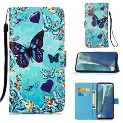 Love Butterfly Matte Leather Wallet Phone Case for Samsung Galaxy Note 20