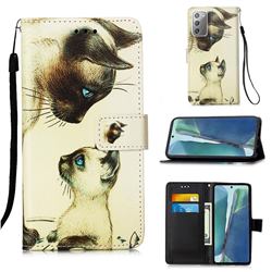 Cat Confrontation Matte Leather Wallet Phone Case for Samsung Galaxy Note 20