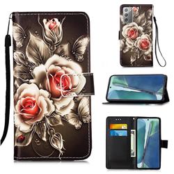Black Rose Matte Leather Wallet Phone Case for Samsung Galaxy Note 20