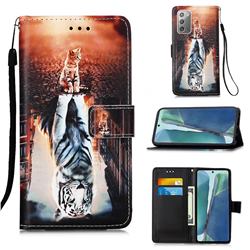 Cat and Tiger Matte Leather Wallet Phone Case for Samsung Galaxy Note 20