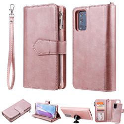Retro Luxury Multifunction Zipper Leather Phone Wallet for Samsung Galaxy Note 20 - Rose Gold