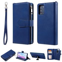 Retro Luxury Multifunction Zipper Leather Phone Wallet for Samsung Galaxy Note 20 - Blue