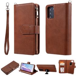 Retro Luxury Multifunction Zipper Leather Phone Wallet for Samsung Galaxy Note 20 - Brown