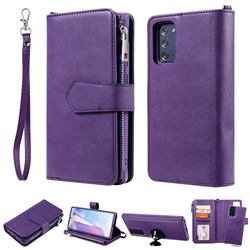 Retro Luxury Multifunction Zipper Leather Phone Wallet for Samsung Galaxy Note 20 - Purple