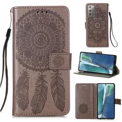 Embossing Dream Catcher Mandala Flower Leather Wallet Case for Samsung Galaxy Note 20 - Gray