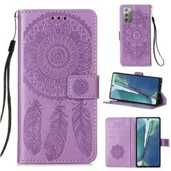 Embossing Dream Catcher Mandala Flower Leather Wallet Case for Samsung Galaxy Note 20 - Purple