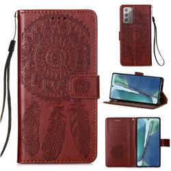 Embossing Dream Catcher Mandala Flower Leather Wallet Case for Samsung Galaxy Note 20 - Brown