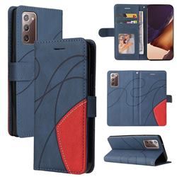 Luxury Two-color Stitching Leather Wallet Case Cover for Samsung Galaxy Note 20 - Blue