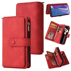 Luxury Multi-functional Zipper Wallet Leather Phone Case Cover for Samsung Galaxy Note 20 - Red