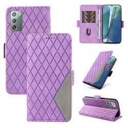 Grid Pattern Splicing Protective Wallet Case Cover for Samsung Galaxy Note 20 - Purple