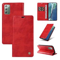 YIKATU Litchi Card Magnetic Automatic Suction Leather Flip Cover for Samsung Galaxy Note 20 - Bright Red