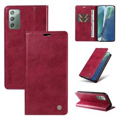 YIKATU Litchi Card Magnetic Automatic Suction Leather Flip Cover for Samsung Galaxy Note 20 - Wine Red