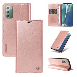 YIKATU Litchi Card Magnetic Automatic Suction Leather Flip Cover for Samsung Galaxy Note 20 - Rose Gold
