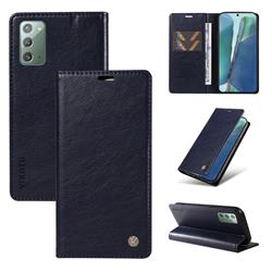 YIKATU Litchi Card Magnetic Automatic Suction Leather Flip Cover for Samsung Galaxy Note 20 - Navy Blue