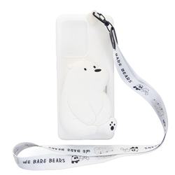 White Polar Bear Neck Lanyard Zipper Wallet Silicone Case for Samsung Galaxy Note 20 Ultra