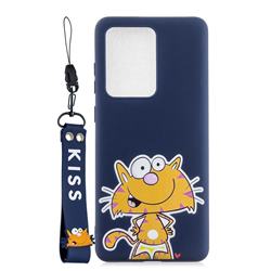 Blue Cute Cat Soft Kiss Candy Hand Strap Silicone Case for Samsung Galaxy Note 20 Ultra