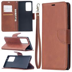 Classic Sheepskin PU Leather Phone Wallet Case for Samsung Galaxy Note 20 Ultra - Brown