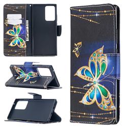 Golden Shining Butterfly Leather Wallet Case for Samsung Galaxy Note 20 Ultra