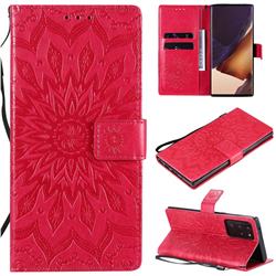 Embossing Sunflower Leather Wallet Case for Samsung Galaxy Note 20 Ultra - Red