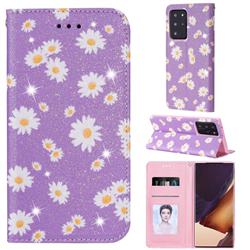 Ultra Slim Daisy Sparkle Glitter Powder Magnetic Leather Wallet Case for Samsung Galaxy Note 20 Ultra - Purple