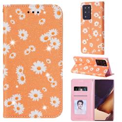 Ultra Slim Daisy Sparkle Glitter Powder Magnetic Leather Wallet Case for Samsung Galaxy Note 20 Ultra - Orange