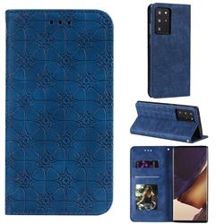 Intricate Embossing Four Leaf Clover Leather Wallet Case for Samsung Galaxy Note 20 Ultra - Dark Blue