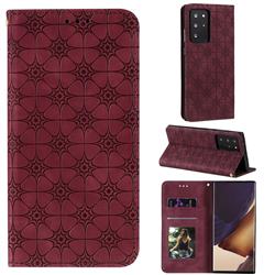 Intricate Embossing Four Leaf Clover Leather Wallet Case for Samsung Galaxy Note 20 Ultra - Claret