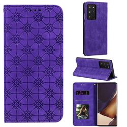 Intricate Embossing Four Leaf Clover Leather Wallet Case for Samsung Galaxy Note 20 Ultra - Purple