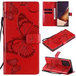 Embossing 3D Butterfly Leather Wallet Case for Samsung Galaxy Note 20 Ultra - Red