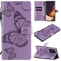 Embossing 3D Butterfly Leather Wallet Case for Samsung Galaxy Note 20 Ultra - Purple