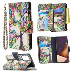 The Tree of Life Binfen Color BF03 Retro Zipper Leather Wallet Phone Case for Samsung Galaxy Note 20 Ultra